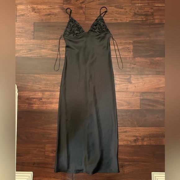 Black silk beaded embellished maxi dress size xs - Picture 3 of 6